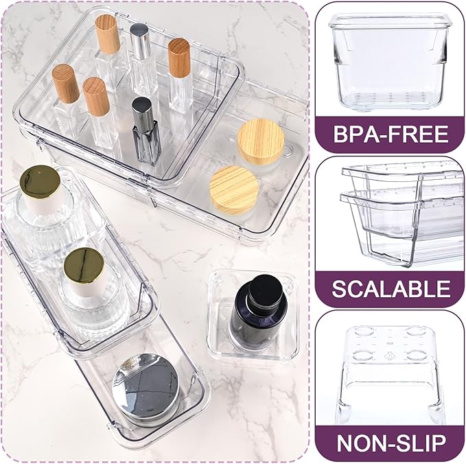 25 Pcs Clear Drawer Organizer, Adjustable Drawer Storage Box, 3-Size Desk Drawer Organizer, Acrylic Storage Bins for Makeup, Cosmetic, Kitchen Utensils, Bedroom Dressers Tool Organizer for Gadgets