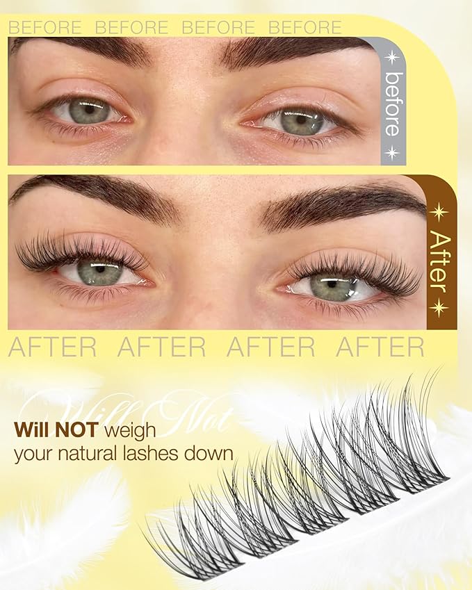 Lash Clusters 12-14-16MM Natural Cluster Eyelash Extensions with CC-Curly & Clear Band Wispy Pestañas Postizas Naturales 144Pcs DIY Lashes For Big Eyes, Natural Yet Noticeable Look