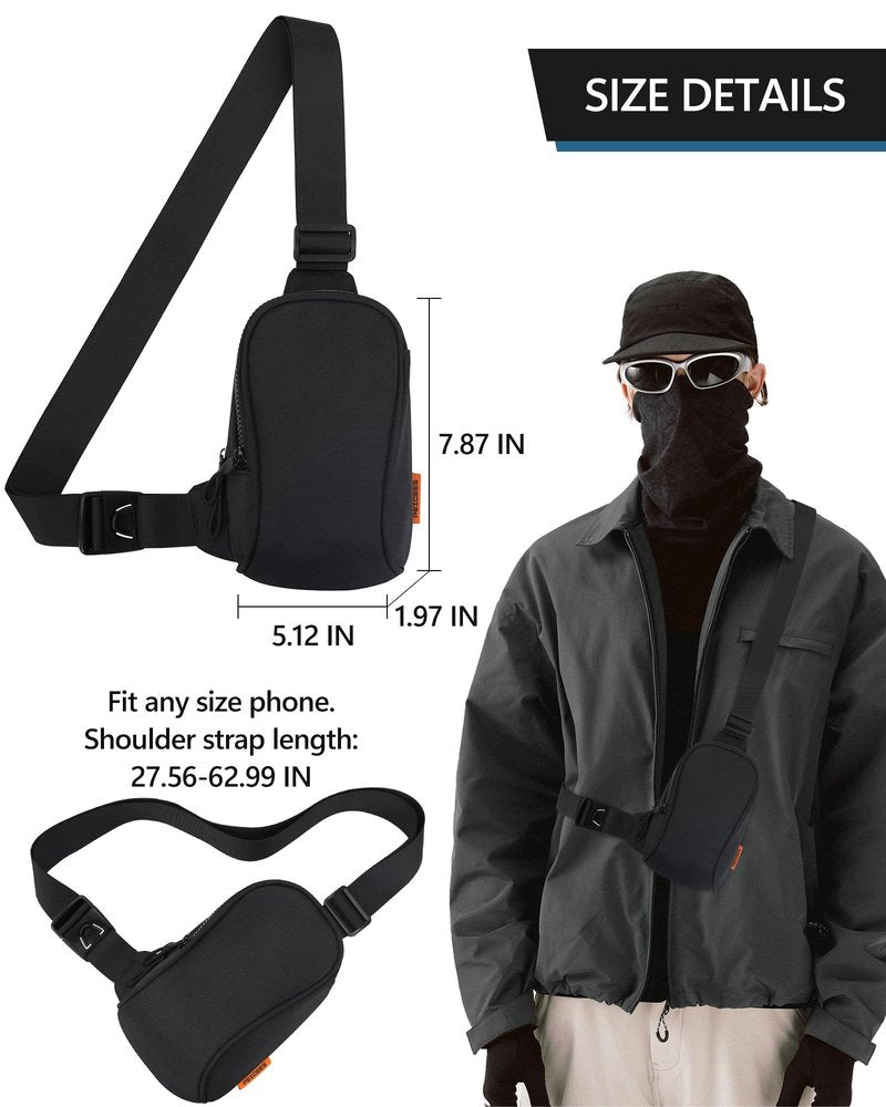 Peicees Sportswear Essentials Small Crossbody Bag for Men Women Mini Sling Bag Travel Running Phone Daypack Cross Body Shoulder Bags, Black