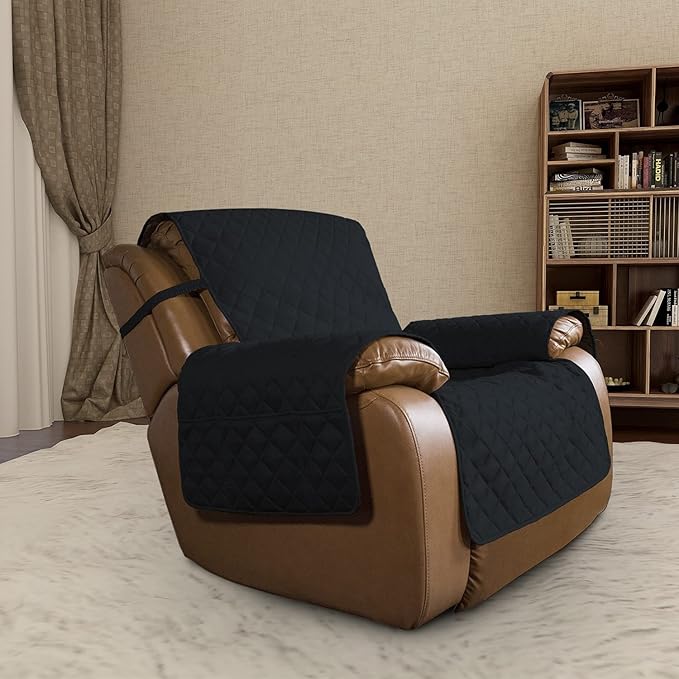 Easy-Going Oversized Recliner Chair Slipcover Reversible Sofa Cover Water Resistant Couch Cover Furniture Protector with Elastic Straps for Pets Dog (Oversized Recliner, Black/Black)