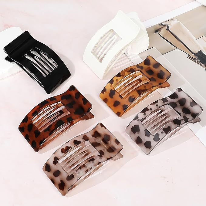 French Flat Hair Clips for Women 6pcs Hair Claw Clips for Thick or Thin Hair Matte Claw Clips for Girls Barrettes Non-Slip Strong Hold Hair Accessories for Women (Tortoise)