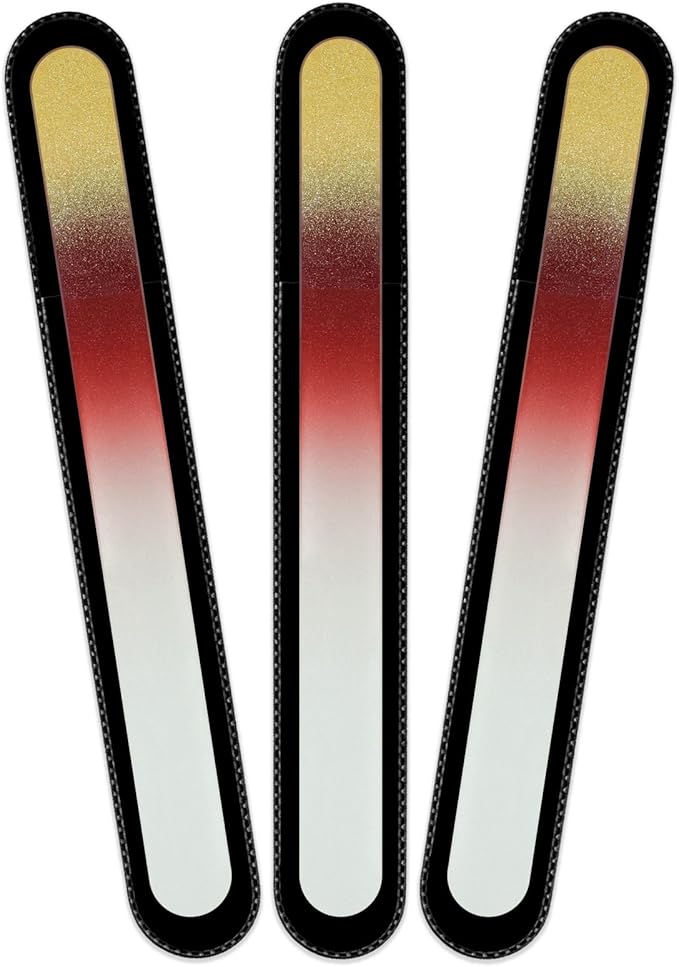 Mont Bleu Rainbow Crystal Nail File in Black Pouch - Large/Professional Size - Czech Tempered Glass - Handmade in Bohemia (Czech Republic)