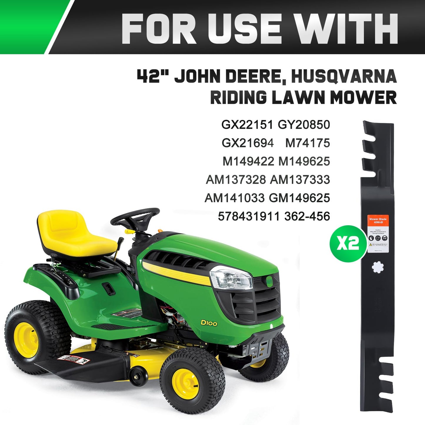Grasscool GY20850 D105 S100 D130 Mulching Blades for John D-eere 42 inch Deck Lawn Tractor Riding Mower with 7 Star Mounting Pattern D110 D100 D125 E100 E110 LA125 LA115 LA105 Replace GX22151