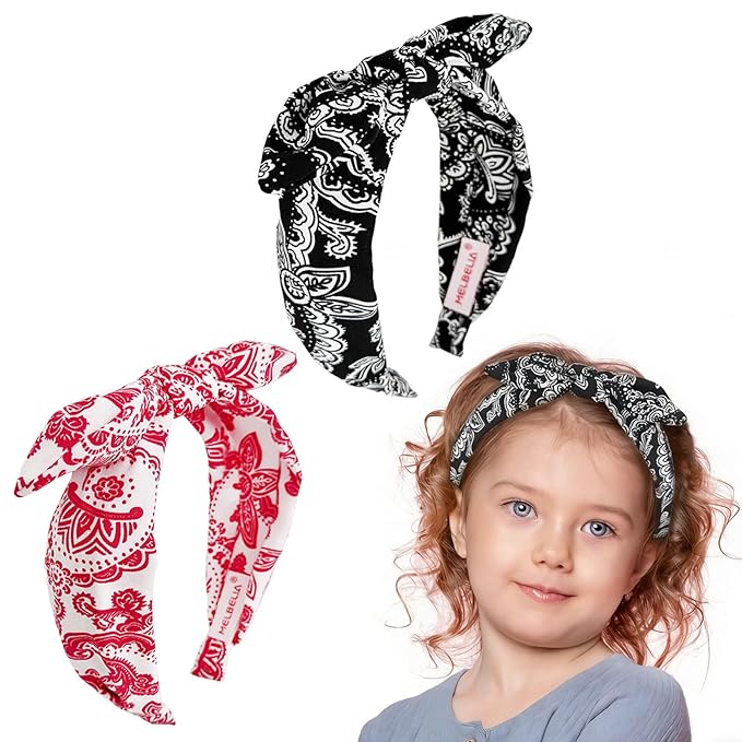 Bow Headbands for Girls,Thin Headband with Bow Women Hair Accessories Fashion Knotted Head Band Non Slip Hairband Hair Hoops for Paisley(Red and Black, 2Pcs)