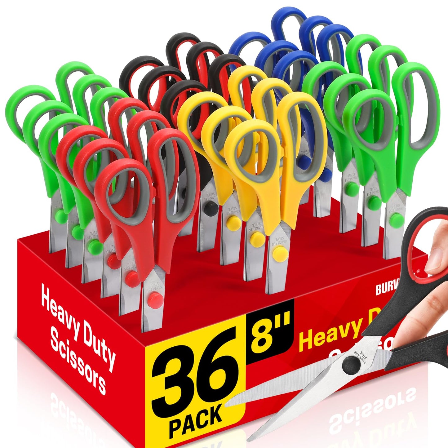 36 Packs 8" Multipurpose Scissors, Ultra Sharp Blade Shears, Comfort-Grip Handles, Sturdy Sharp Scissors for Office Home School Sewing Fabric Craft Supplies, Right/Left Handed
