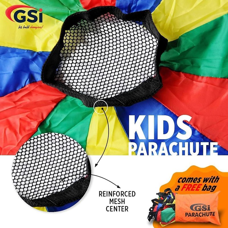 GSi Kids Play Parachute Rainbow Parachute Toy Tent Game for Children Gymnastics Cooperative Play and Outdoor Playground Activities