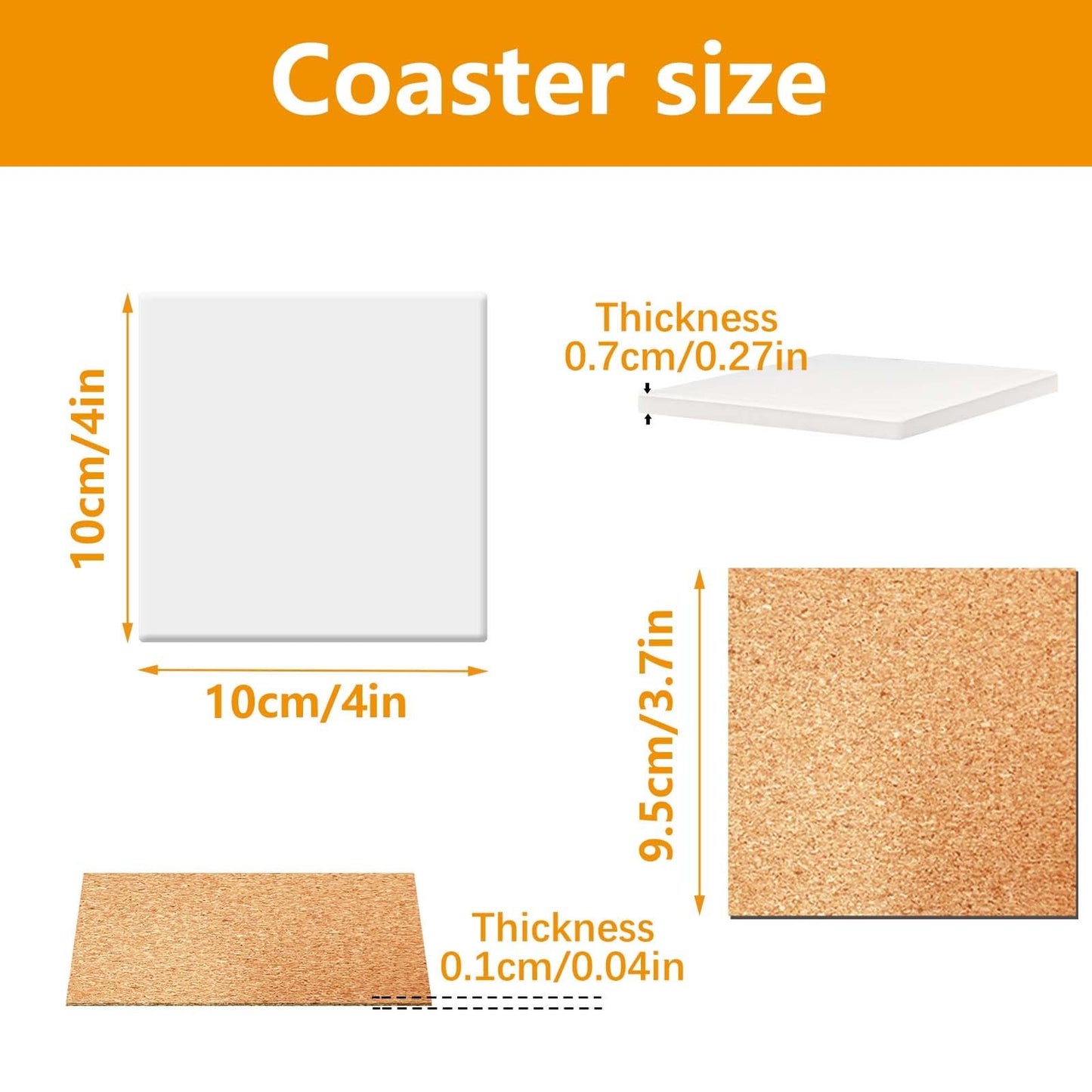 24 PCS Ceramic Tiles for Crafts 4x4 inches and self-Adhesive Cork mat,unglazed Ceramic Coasters for Crafts,Use with Alcohol Ink or Acrylic Pouring Make Your Own DIY Coasters
