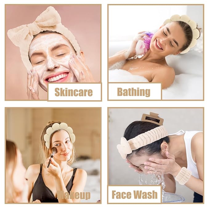 Canitor Spa Headband Wrist Bands Hair Clips Set Skincare Makeup Self Skin Care Hair Band for Women Washing Face Vanity Accessories Things Teens Teenager Tween Clean Girl Gifts Cute Trendy Stuff