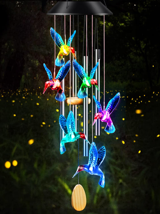 DesGully Wind Chimes,Hummingbird Solar Wind Chimes for Outside Color Changing,4 Aluminum Tubes Wind Bell for Garden/Patio Decor Thanksgiving Gifts for Mom, Wife, Grandma Neighbors(25 Inch Deep Tone)