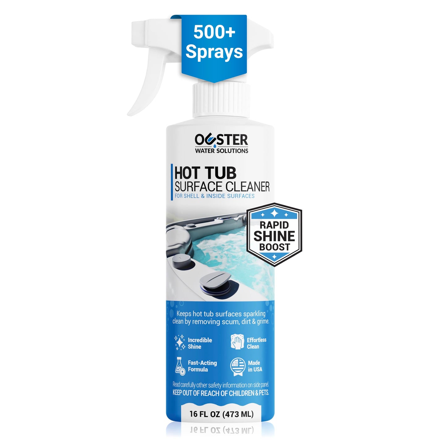 Bio Ouster Hot Tub Surface Cleaner - Hot Tub Cleaner for Inside Surface & Shell - For Standard and Inflatable Spas - Removes Dirt and Grime for a Sparkling Shine - Made in USA (16oz)