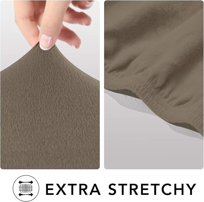 PureFit Super Stretch 4 Seater Sofa Slipcover – Spandex Non Slip Soft Couch Sofa Cover, Washable Furniture Protector with Non Skid Foam and Elastic Bottom for Kids, Pets （XX Large, Natural）