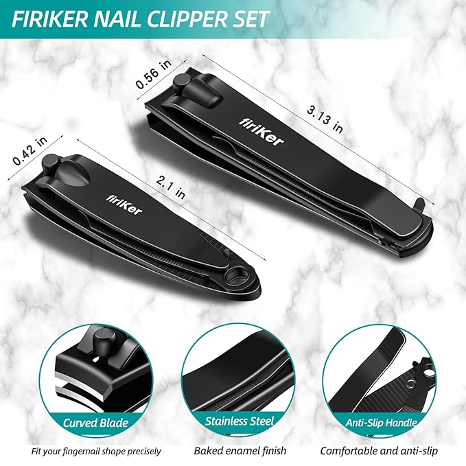 Nail Clippers Set, Heavy Duty Black Matte Stainless Steel Nail Clipper with Nail File,Fingernail and Toenail Clipper Cutters, Nail Clipper Tools Gift for Men & Women
