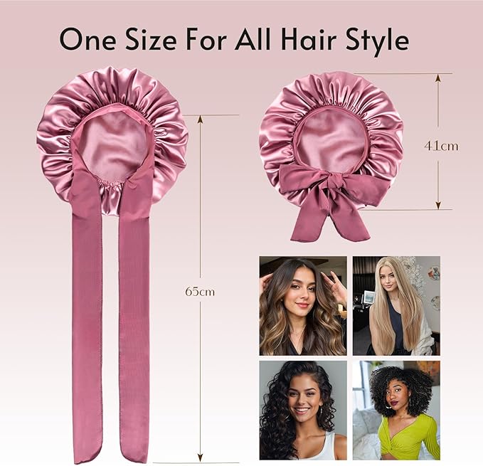 Yanideer 3 pcs Adjustable Satin Bonnets for Sleeping Double Layer Satin Lined Hair Bonnet with Tie Band for Women Curly Hair