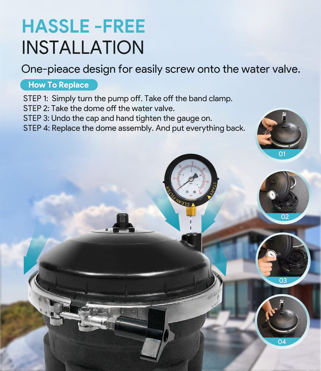 005-302-4300-03 Replace for Paramount Water Valve Top Dome Complete Assembly with Gauge and Pause