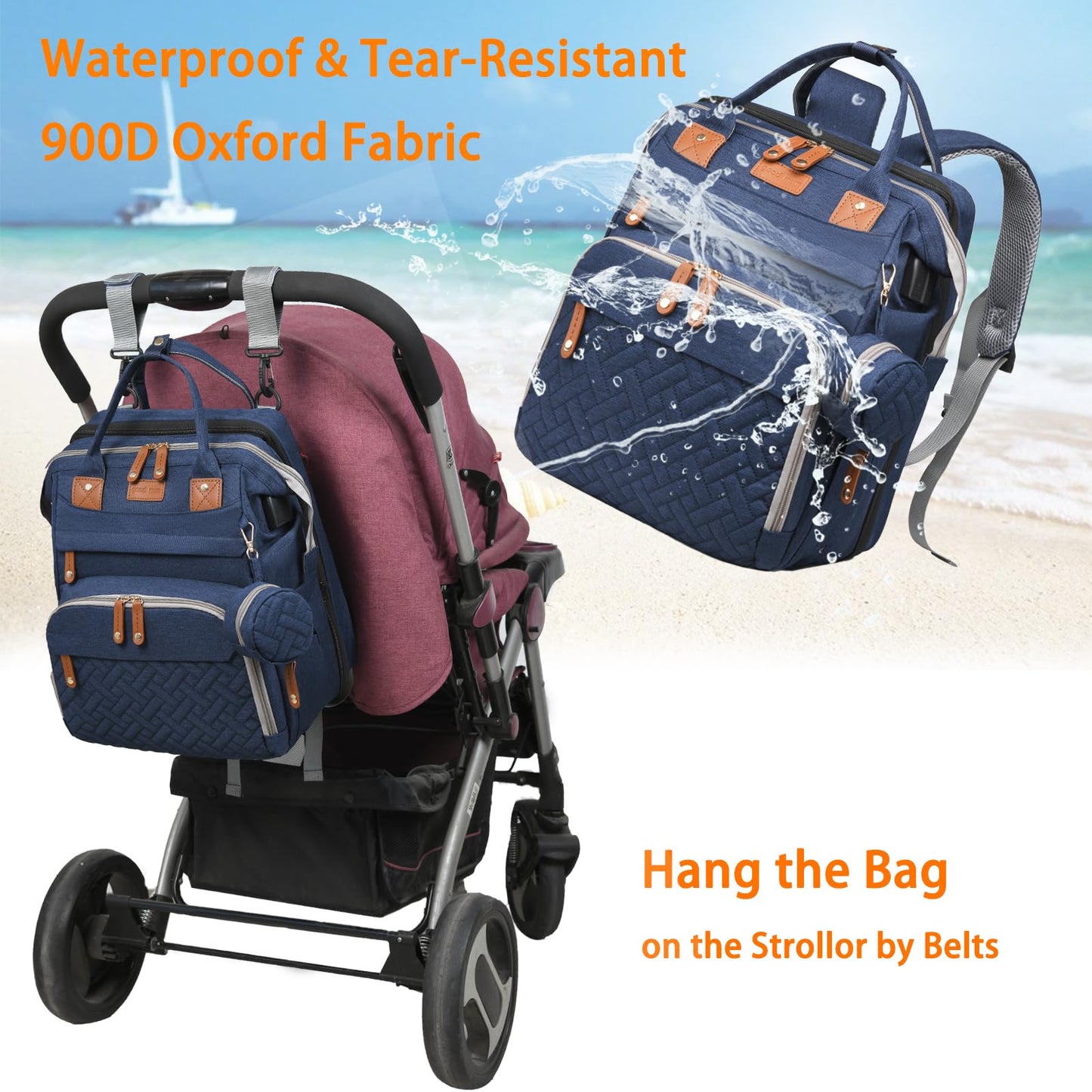 Astro alan Baby Diaper Bags with Changing Station, Waterproof Diaper Bag Backpack for Moms Dads with USB Charging Port, Baby Shower Gifts, Large Capacity diaper backpack, Blue