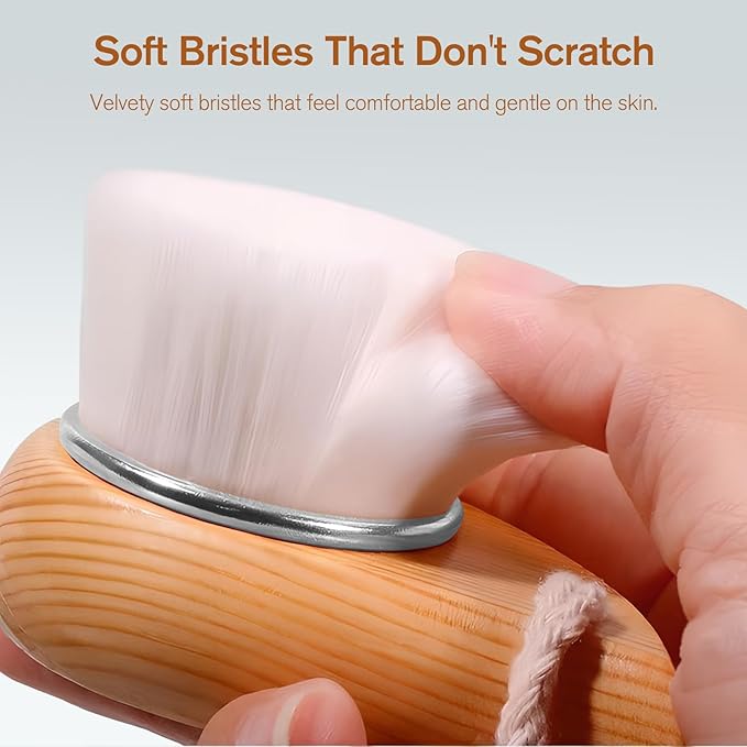 Soft Bristle Facial Cleansing Brush for Deep Pore Cleaning, Travel-Friendly Face Beauty Brush with Ergonomic Handle, Brown