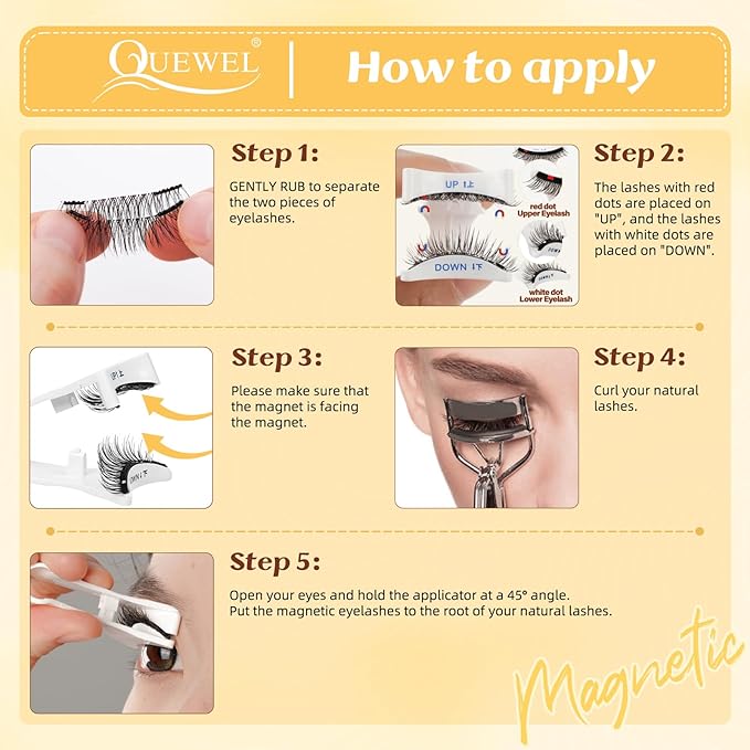 QUEWEL Magnetic Eyelashes with Applicator Reusable No Glue Needed Magnetic Lashes Cat Eye Natural Look Lashes Kit Easy to Wear and Remove(NZH C01)