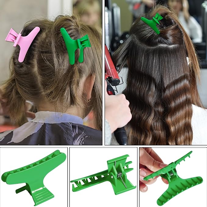 Hair Clips for Styling Sectioning 12 Pack Green Pink Butterfly Clamps Hair Claw Clips Pro Salon Hair Clips for Styling, Sectioning, Cutting and Coloring
