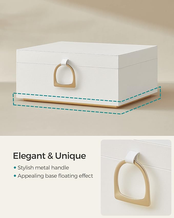 SONGMICS 2-Layer Jewelry Box, Jewelry Organizer with Handle, Removable Jewelry Tray, Jewelry Storage, Floating Effect, 8.1 x 9.4 x 4.3 Inches, Gift Idea, White UJBC165W01