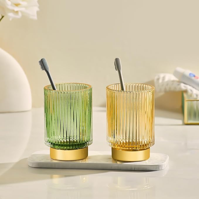 Makeup Brush Holder Organizer,Toothbrush Holders,Desk Pen Pencil Holder,Multifunctional Vintage Glass Brush Cup（S+L/Gold/A3-2-US）