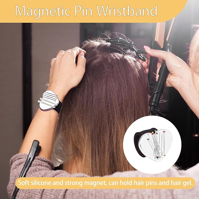 23 Pieces Hair Parting Tools Set, Magnetic Wrist Pin Holder for Braiding, Sectioning Clips, Rat Tail Combs, Hair Parting Rings