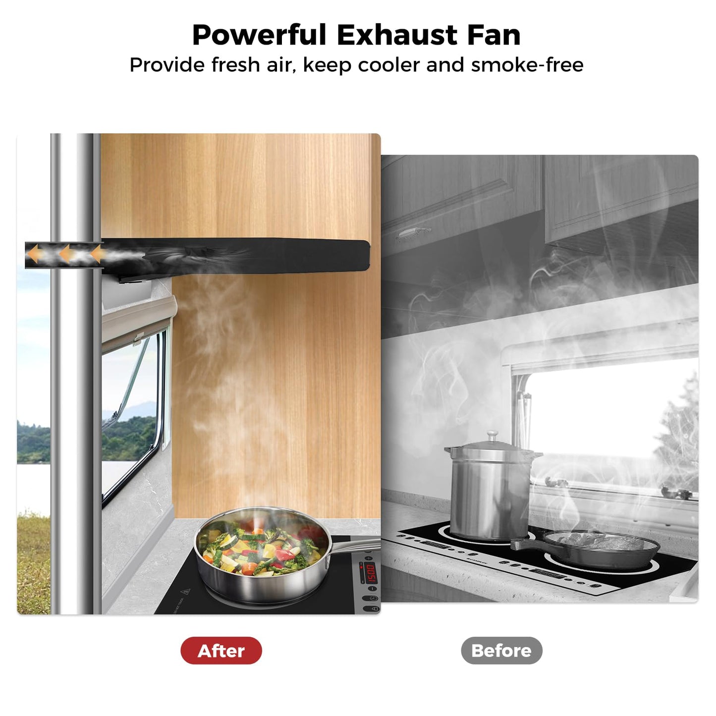 CAMPLUX RV Range Hood 22 Inches,12V DC Range Hood, Ultra Quiet, Powerful Suction, Ideal for RV Travel, Mobile Homes, Yachts, or Small Apartments
