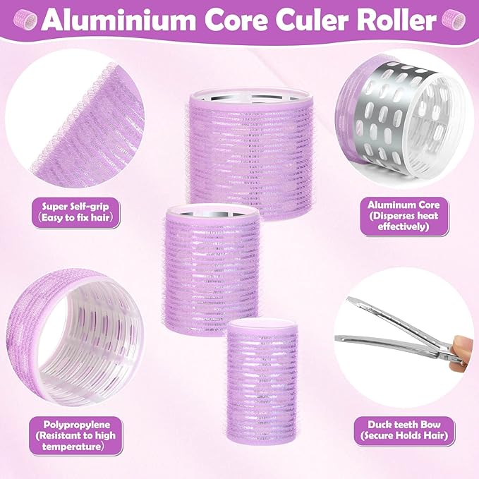 Thermal Hair Rollers Set - 30PCS Jumbo Self-Grip Rollers (64mm, 48mm, 36mm) with Clips for Long, Medium, Short Volume and Salon Styling