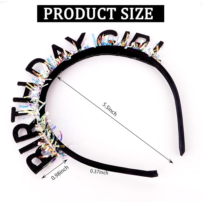 CIEHER Black Birthday Girl Headband Birthday Crown for Women Girls