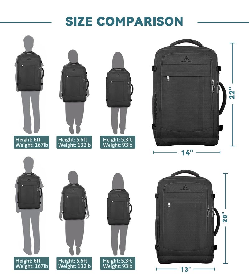 Travel Backpack, 50L Expandable Extra Large Laptop Backpack, Carry On Backpack Airline Approved Water Resistant Business Suitcase Daypack Bag Fits 17 Inch Laptops, Travel Gifts for Men Women, Black