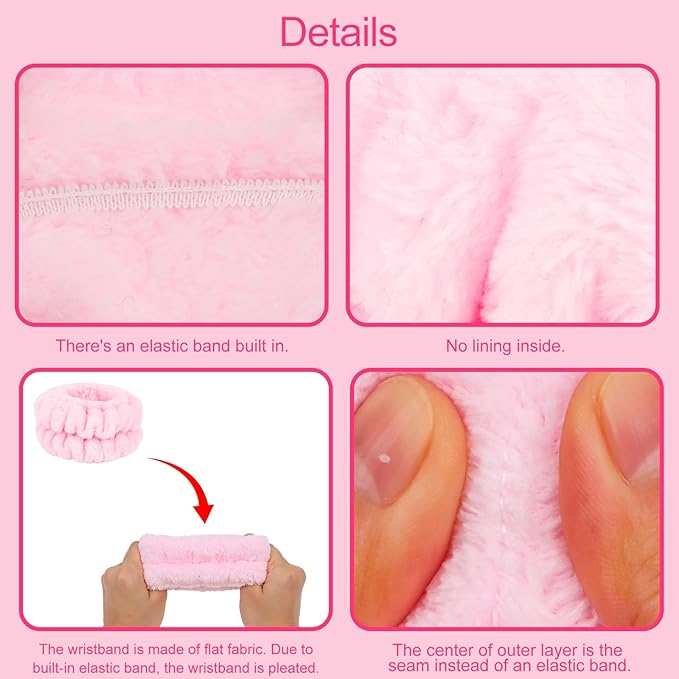 Wecoe Pink Spa Headband and Wristband Set for Face Washing, Makeup Application, Skincare Routine, 3-Piece Hair Accessories Kit with Hair Clip