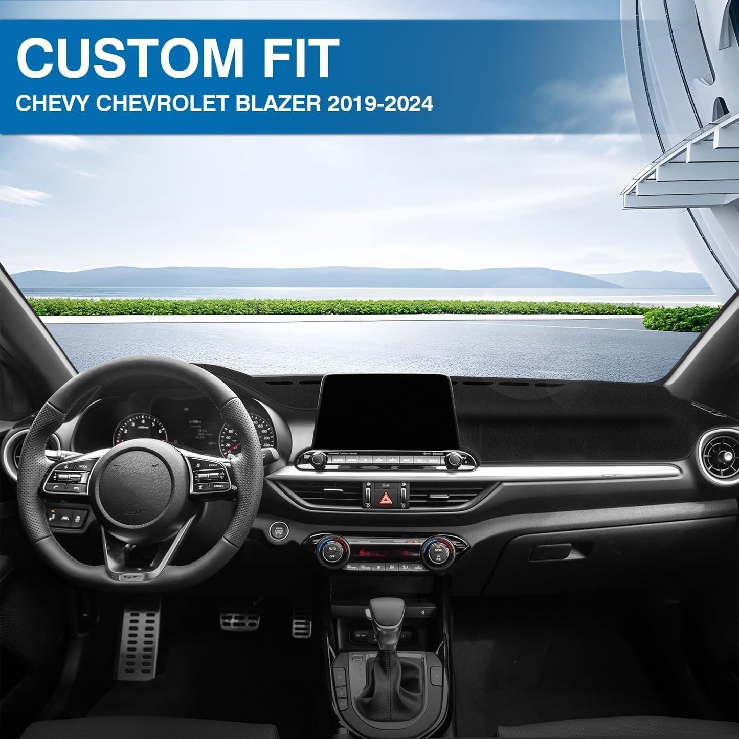 KUST Black Dash Cover for Kia Forte/K3 2019 2020 2021 2022 2023 2024 (S, EX, FE, LX, LXS, GT, GT-Line) Polyester Dashboard Cover Non-Slip Custom Fit Dash Mat Windshield Sunshade Glare