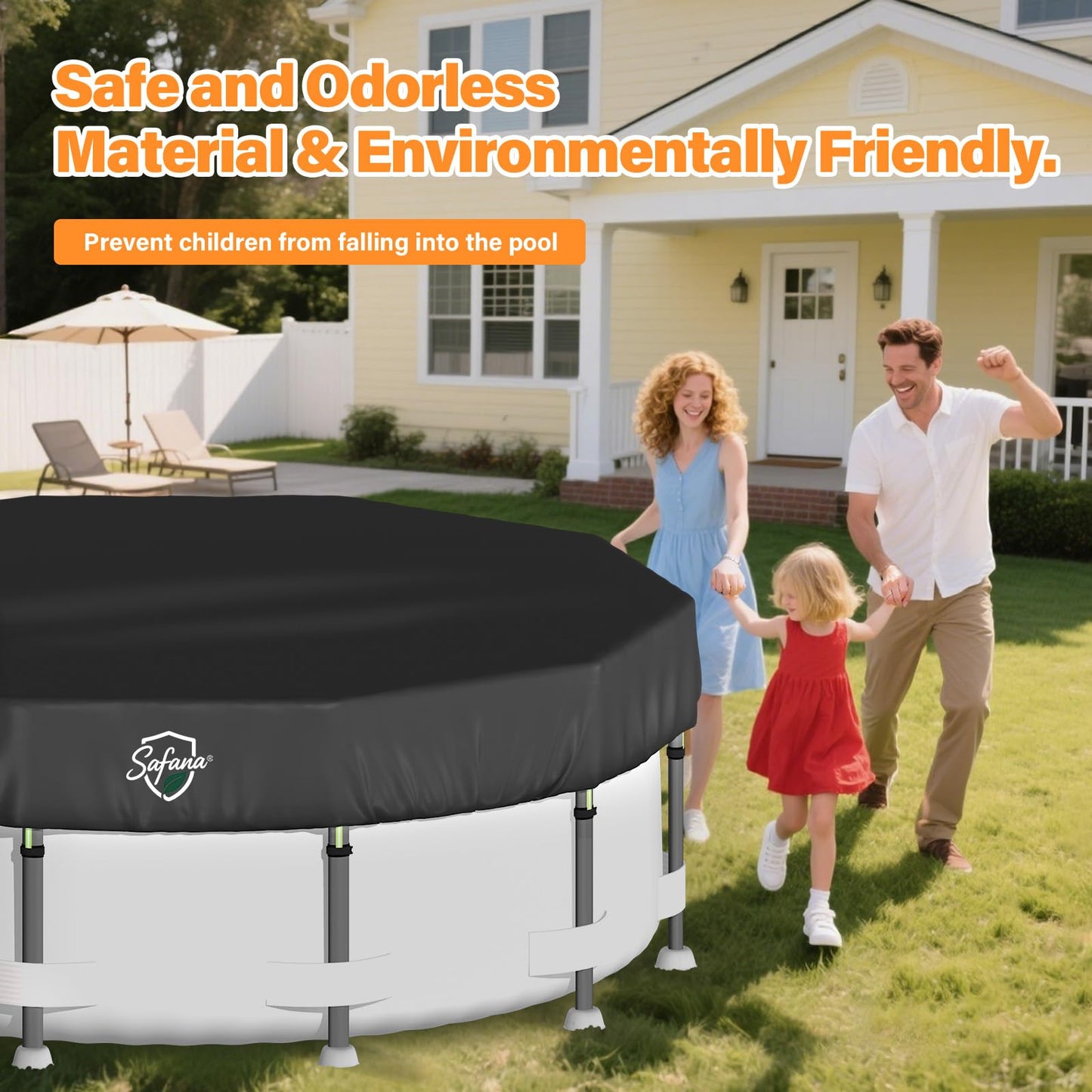 SAFANA 16FT Round Pool Covers for Above Ground Pools, Round Swimming Pool Cover [Upgrade 420D Thicker] Protective Leaf Cover with Reflective Strip, Tear Resistant Durability, UV Resistance, Black