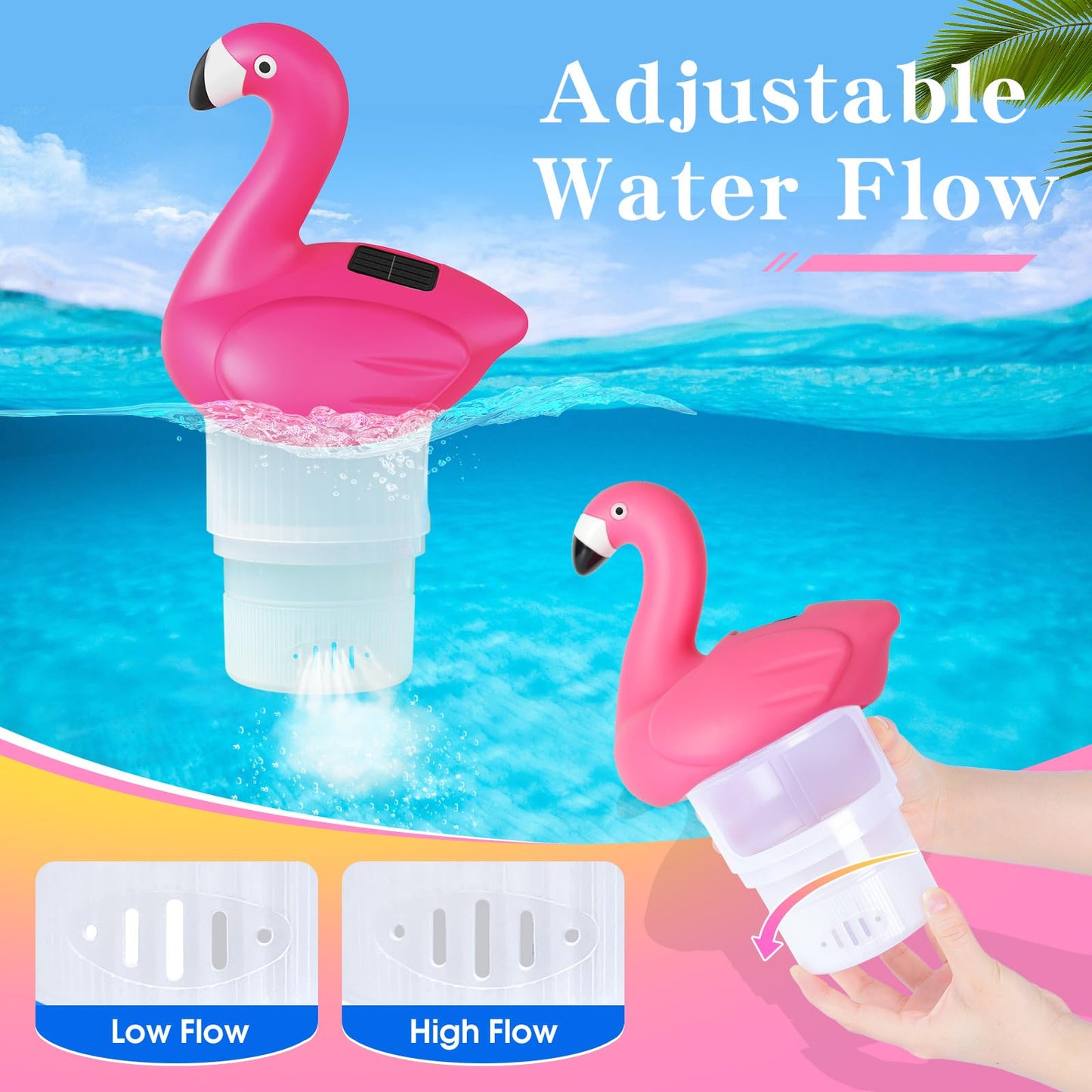 Blufree Pool Chlorine Floater, Solar Flamingo Chlorine Tablet Floater w/Adjustable Release, Glow in The Dark Large Capacity Floating Chlorines Dispenser for Pool Hot Tub Spa