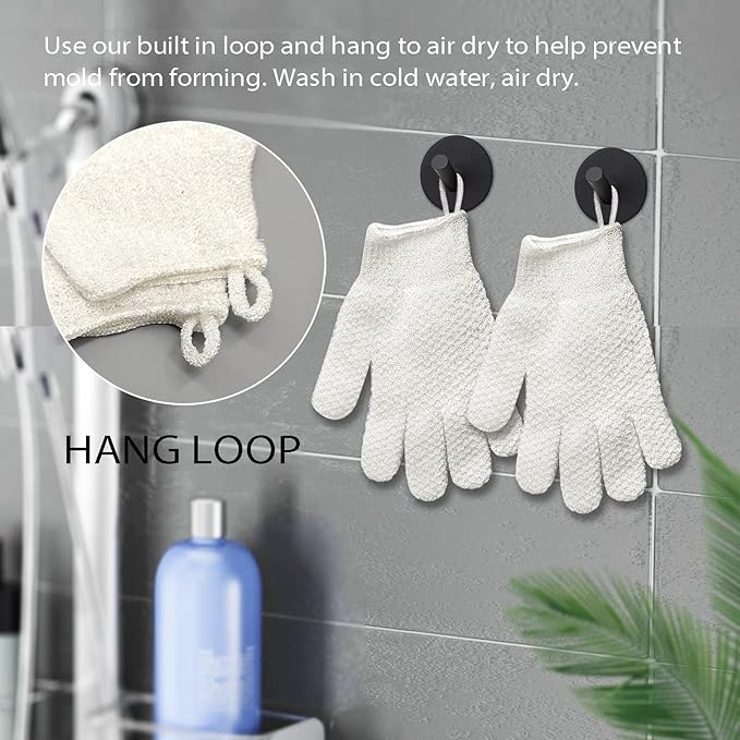 Evridwear Exfoliating Dual Texture Bath Gloves for Shower, Spa, Massage and Body Scrubs, Dead Skin Cell Remover, Gloves with Hanging Loop (1 Pair Light)