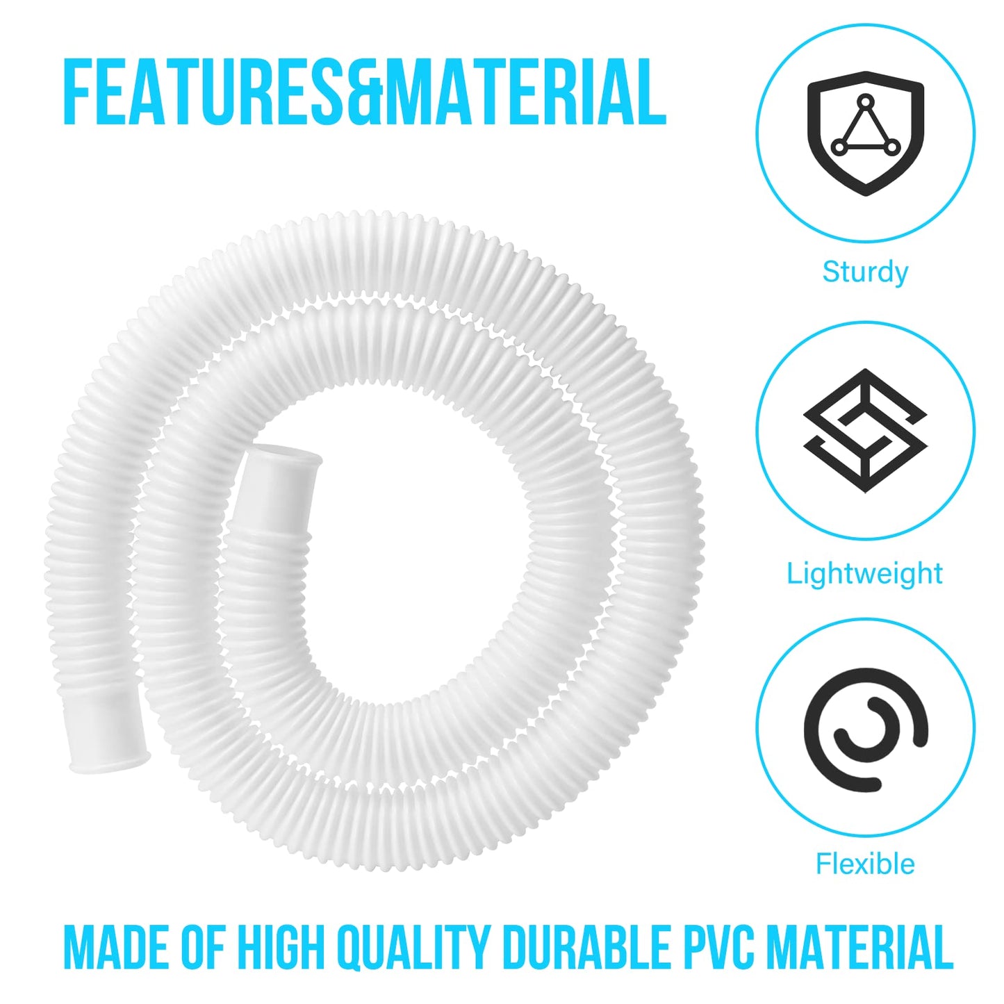 Pool Pump Hose for Above Ground Pools, 2 Pack 1.25" Diameter Pool Filter Hose Accessory Pool Pump Replacement 59 Inch Long with 2 Clamps and 2 Pipe Holders