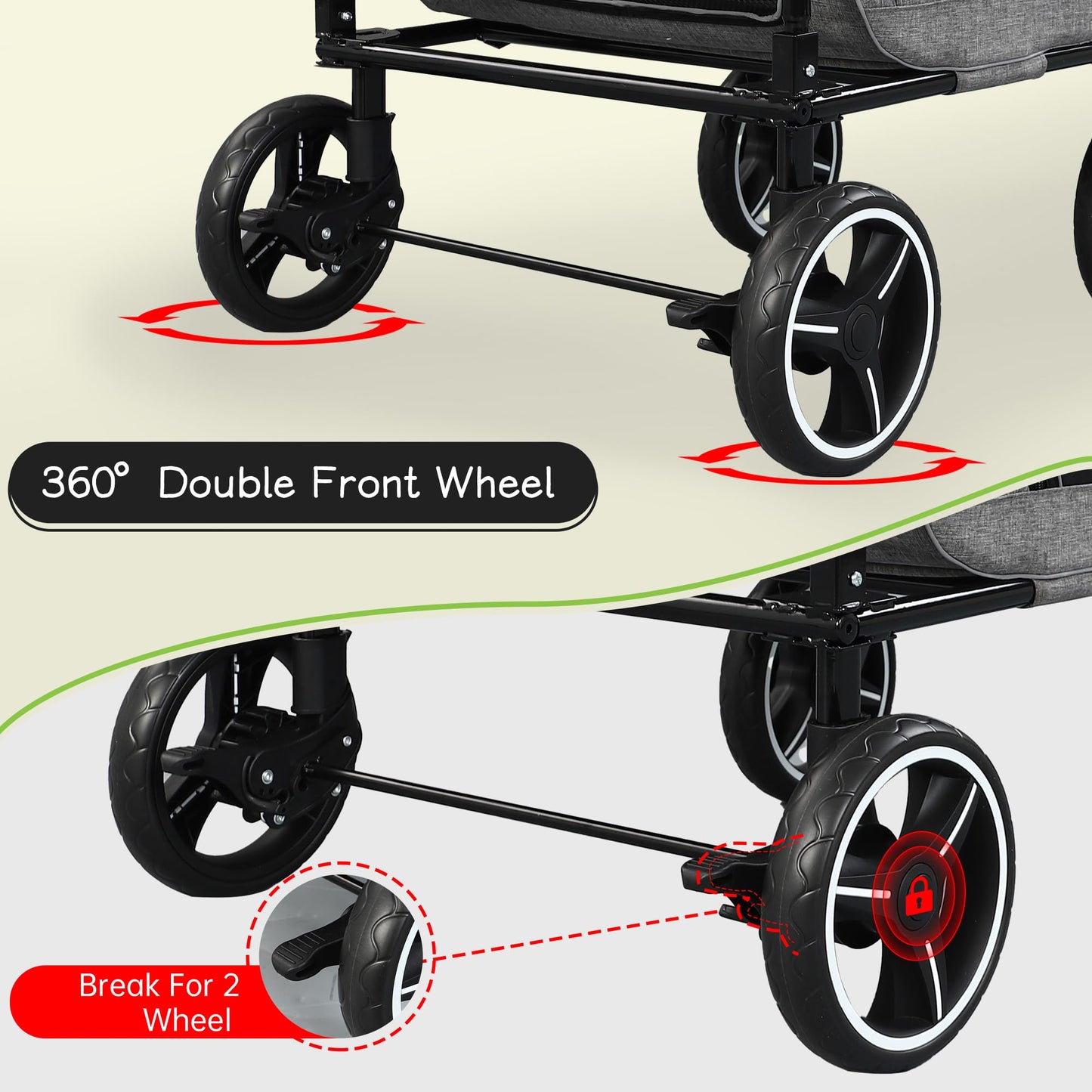Saudism Pet Stroller for Dogs Cats up to 50 lbs, Foldable Dog Stroller with 360° Swivel Wheels, Detachable Carrier, Adjustable Handle, Travel Dog Stroller for Small Medium Large Pets, Gray