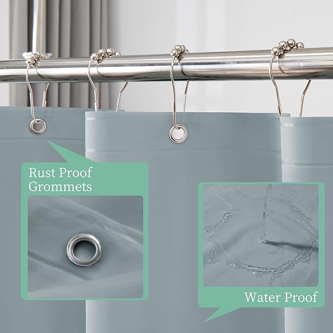 Mrs Awesome Blue Shower Curtain Liner with 3 Magnets, 72x72 Premium Flexible Sturdy Plastic Shower Curtain for Bathroom Lightweight & Waterproof, Stone Blue