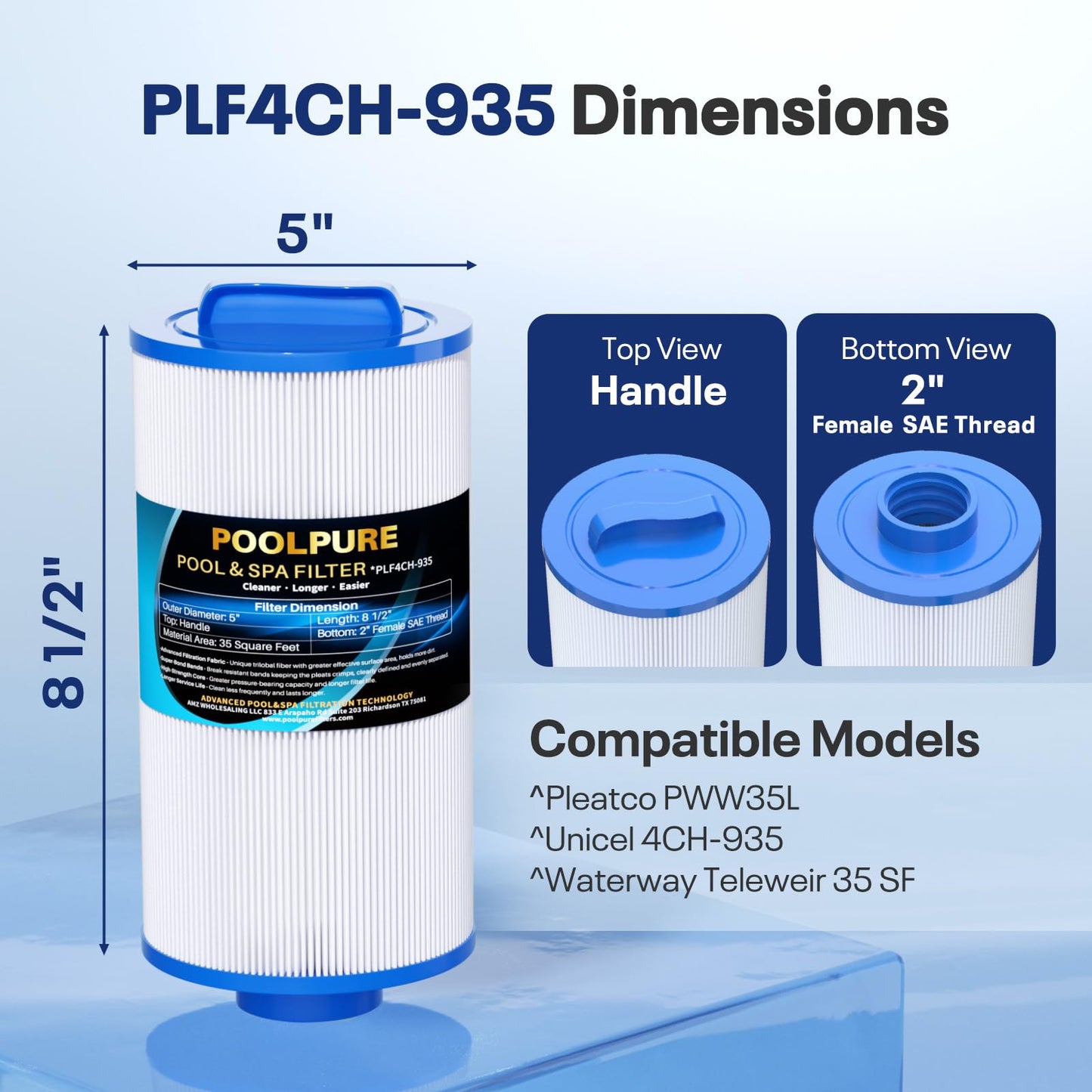 POOLPURE PLF4CH-935 Spa Filter Replaces PWW35L hot tub Filter, 4CH-935, 817-4035, FC-0170, SD-01235, PDC580-AFS, X268554, X268535, Waterway Teleweir 35 SF 2pack