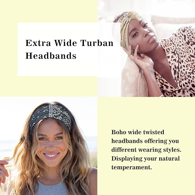 Tobeffect Wide Headbands for Women, 7'' Extra Wide Boho Headbands Fashion Headwraps Stretchy Hairbands Head Scarf Hair Accessories