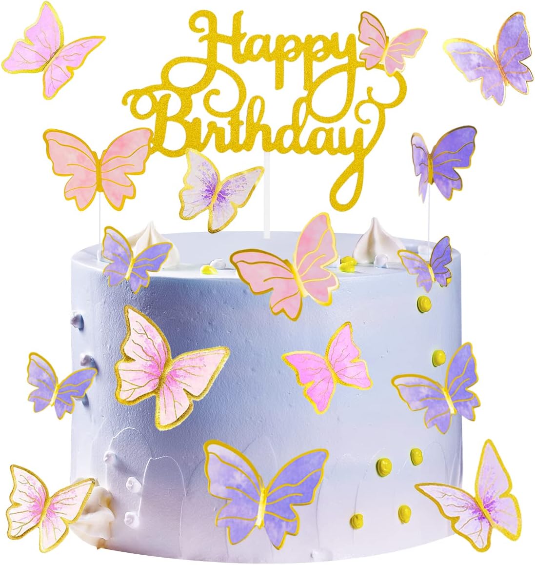 100Pcs Butterfly Cake Topper, Cupcake Topper, Cake Decorations, Cake Topper, Birthday Anniversary Decor, Party Decorations for Women Girls, Mixed Size (Pink Purple Gold)
