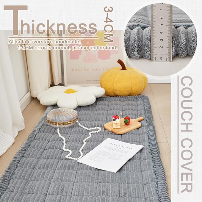 Couch Cover for Dogs Washable, Fuzzy Pet Couch Covers for 3 Cushion Sofa Pet Friendly, Non Slip Sofa Cover (Blue-Grey, 27.6" x 27.6"/70 x 70cm 2 PCS)