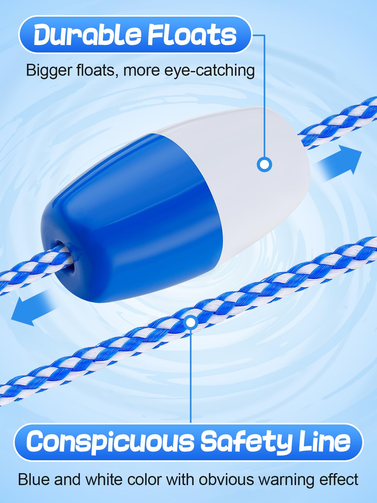 Aulock 18Ft Pool Safety Rope with Floats - Effective Visibility Floating Rope Divider Barrier with Pre-Assembled Stainless Steel Hooks for Indoor and Outdoor Swimming Pool Separating Depth