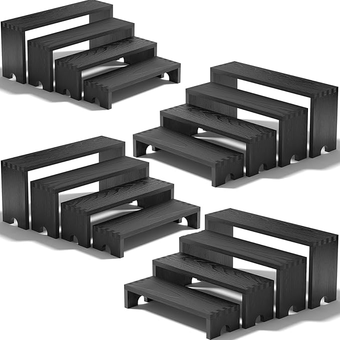4 Set Black Wooden Tiered Riser Display Stands for Vendor Events,Stackable Wood Cupcake Stand,Farmhouse Decor Wood Dessert Table Display Set,Vendor Booth Display Items,Food Display Risers for Party
