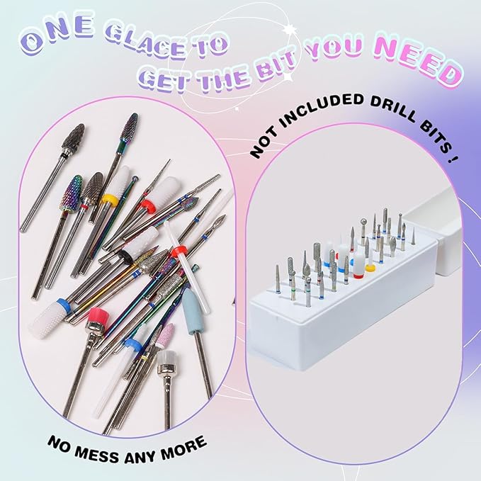 Depvko Nail Drill Bits Holder: 30 Hole Dustproof Portable Storage Case for Professional Manicure Tech, Salon Organizer Box with Acrylic cover (drill bits not included)