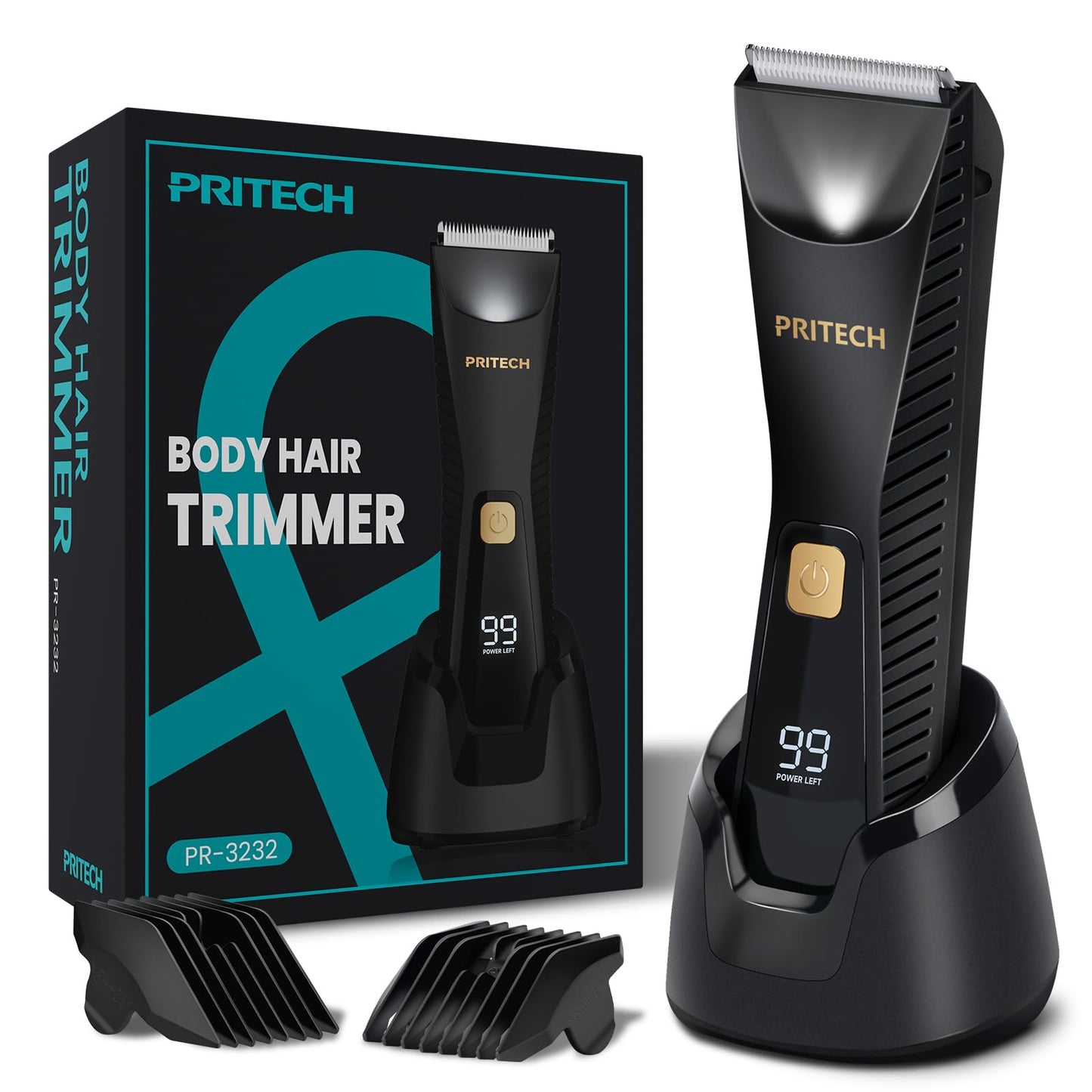 PRITECH Manscape Body Hair Trimmer for Men - Waterproof Pubic Hair Ball Trimmer, Ceramic Blade Electric Razor Body Shavers for Men with USB-C Charging, Wet & Dry Use, Nick-Free Grooming Set, Gift