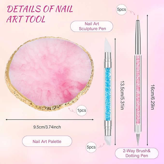 BESARME 11 Pcs Nail Art Tools, Nail Art Palette with 5 Nails Arts Sculpture Pen and 2-way Dotting Pen&Nail Brushes Nails Arts Kit for DIY Home Salon