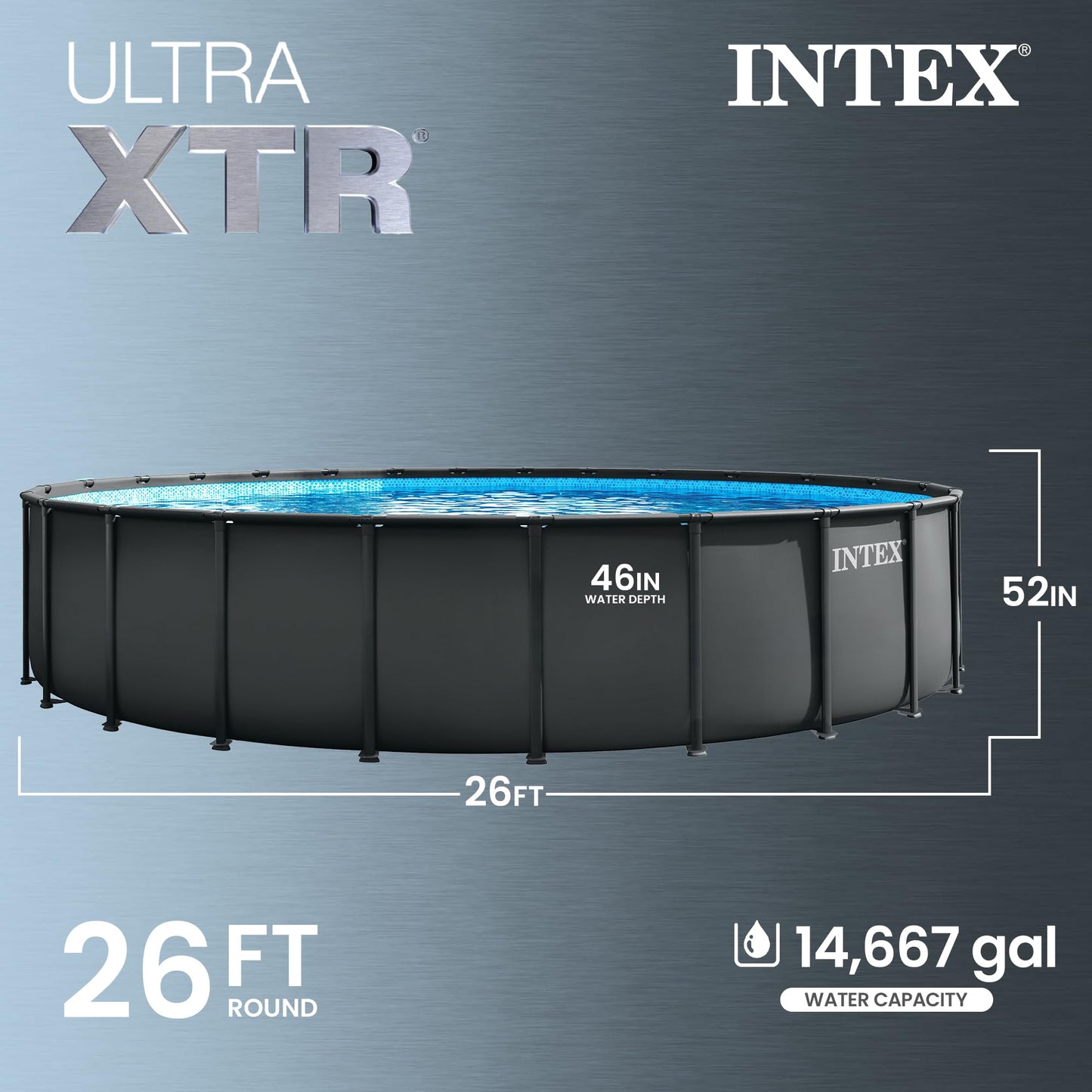 INTEX Ultra XTR 26 ft x 52 in Above Ground Pool Set, Round Swimming Pool with Steel Frame, 2800 GPH Sand Filter Pump, Ladder, Cover, & Ground Cloth
