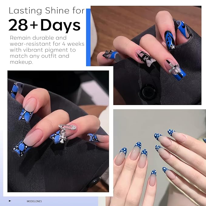 modelones Blue Gel Nail Polish Set 6 Colors, 2026 Spring Pastel Royal Navy Sky Icy Klein Blue Glitter Gel Polish Kit Light to Dark Shades Soak Off All Seaones Nail Art Gel Salon DIY Manicure Gift