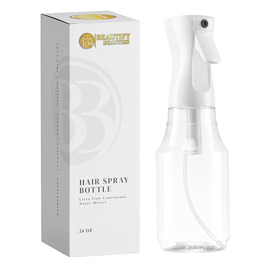BeautifyBeauties Spray Bottle For Hair – Continuous Mister Spray Bottle for Hairstyling, Cleaning, Plants, Pets, Barbers, Salons, Essential Oil Scents (24 Ounce)