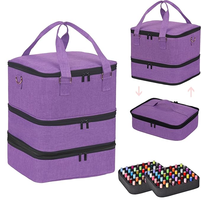 Large Nail Polish Organizer Case Hold 84+ Bottles Nail Polish & Nail Lamp, 3 Layers Nail Organizers and Storage for Nail Tech with Divider, Travel Carrying Case(Purple)